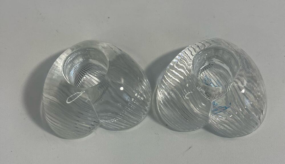 Vintage Toscany Candle Holders Taper Heart Shape Clear Glass Japan 